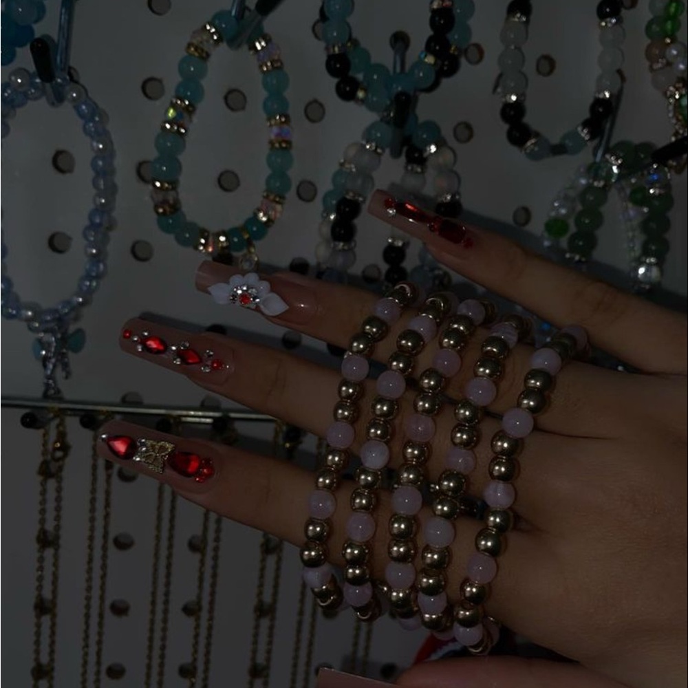 Gold and Pink Beaded Bracelets
